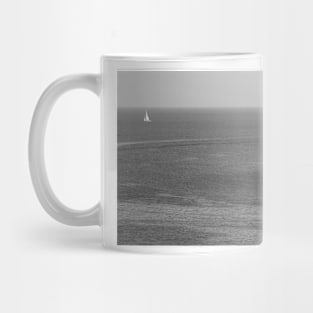 Away. Sailboat and Lighthouse off Malta Coast BW. Mug